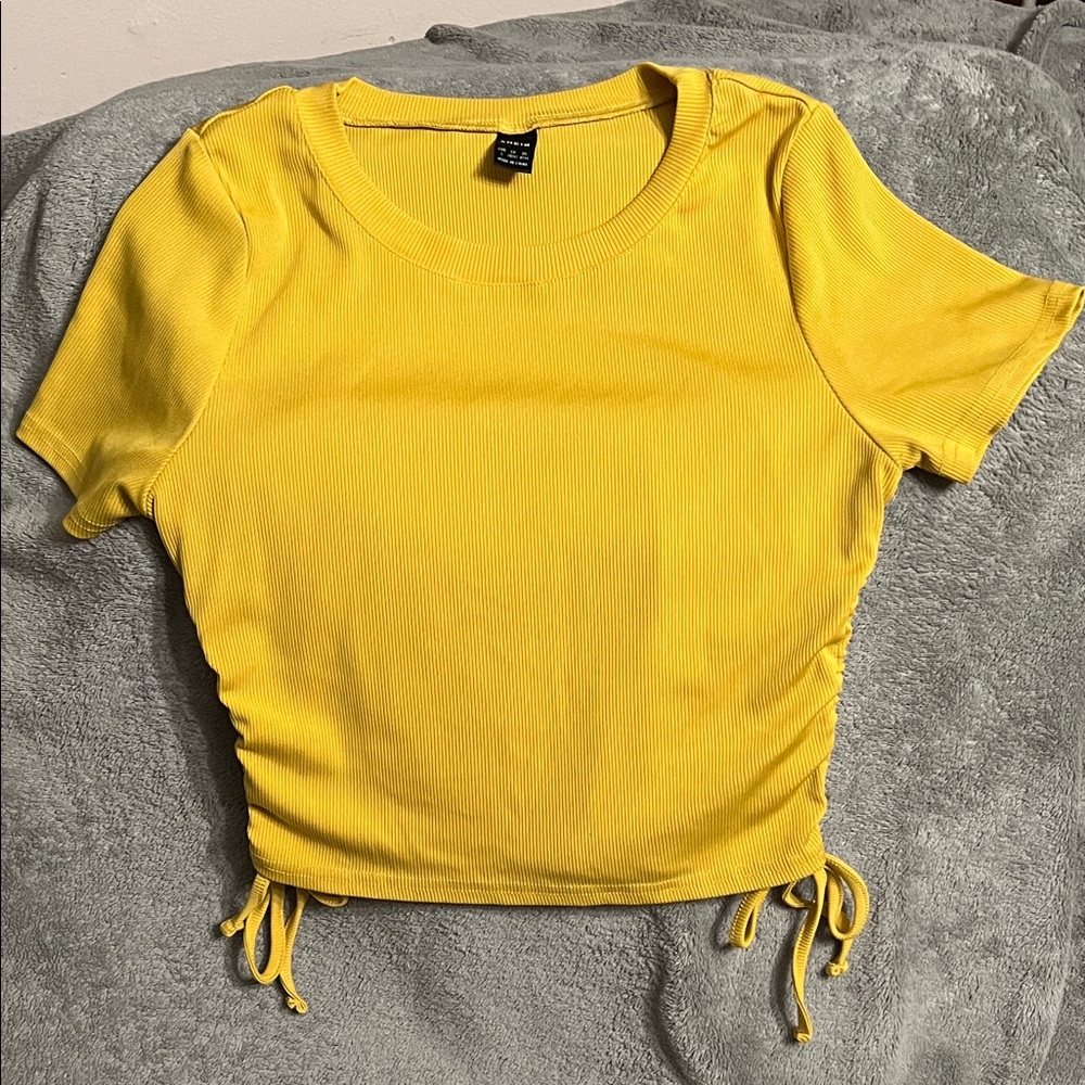 SHEIN Yellow Ruched Crop Top